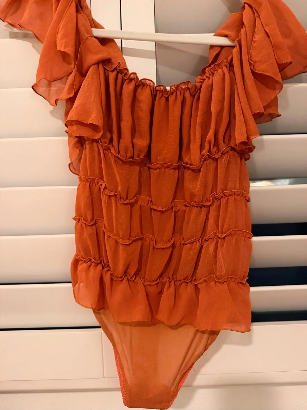 Free People Orange Ruffled Bodysuit XS Womens - never been worn
